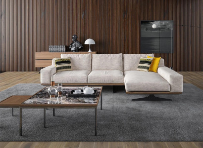 Designer Luxury Textile Upholstered Sofa L-shape Living room 2x Coffee table Furnishings